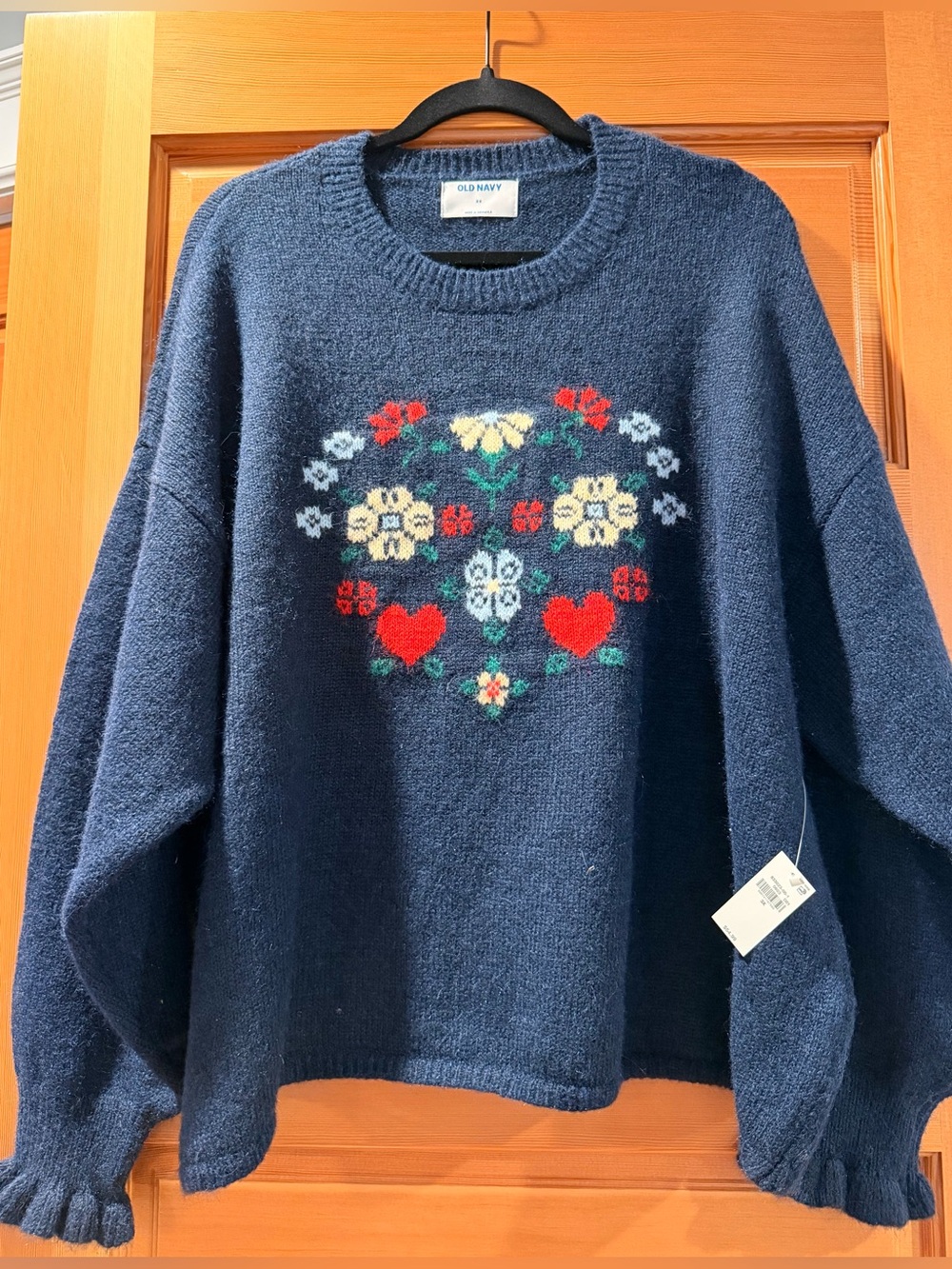 Old Navy Navy Floral & Heart Crewneck Sweater
